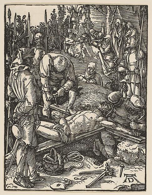 Albrecht Dürer — Christus wird ans Kreuz genagelt, aus der 'Kleinen Passion'