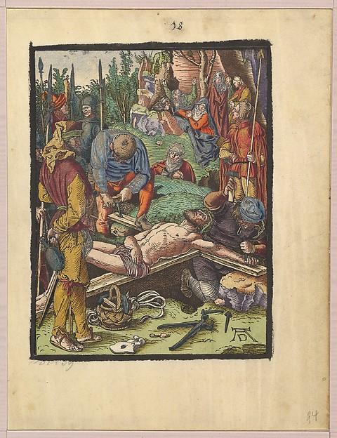 Albrecht Dürer — Christus wird ans Kreuz genagelt, aus der 'Kleinen Holzschnittpassion'