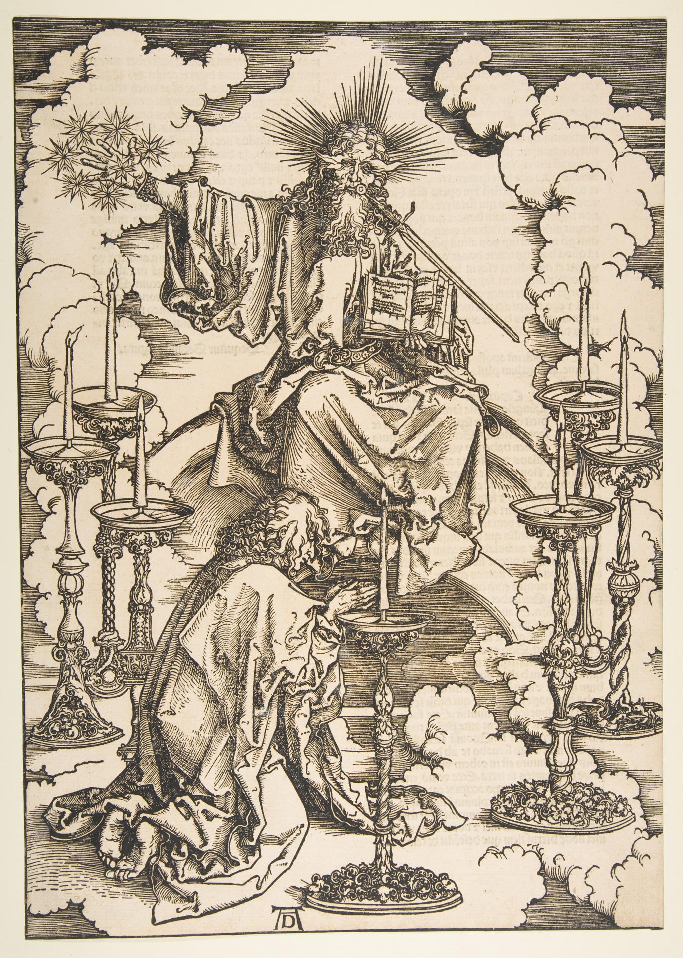 Albrecht Dürer — Der heilige Johannes betrachtet die sieben goldenen Leuchter, aus der Apokalypse