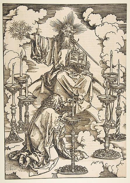 Albrecht Dürer — Der heilige Johannes betrachtet die sieben goldenen Leuchter, aus der Apokalypse