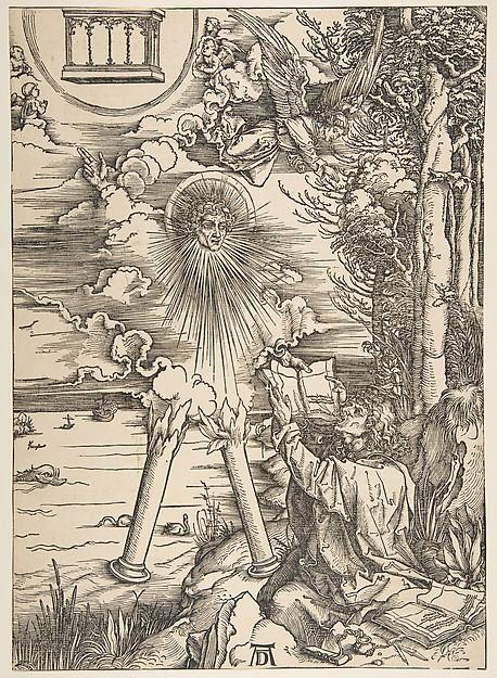 Albrecht Dürer — Der heilige Johannes verschlingt das Buch, aus 'Die Apokalypse', lateinische Ausgabe
