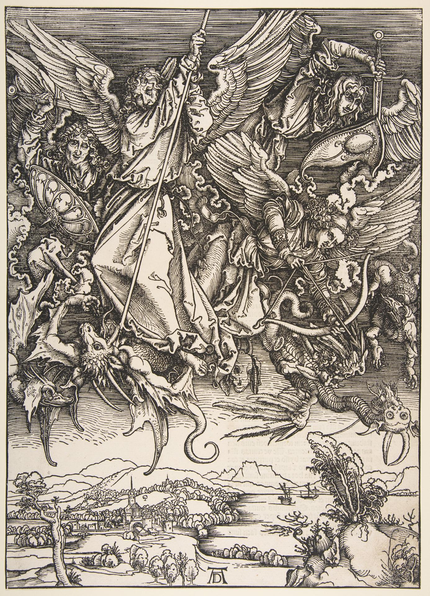 Albrecht Dürer — Der heilige Michael kämpft gegen den Drachen, aus der Apokalypse