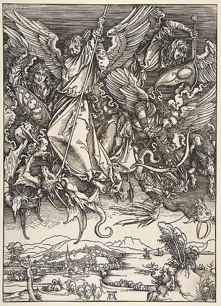 Albrecht Dürer — Der heilige Michael kämpft gegen den Drachen, aus der Apokalypse