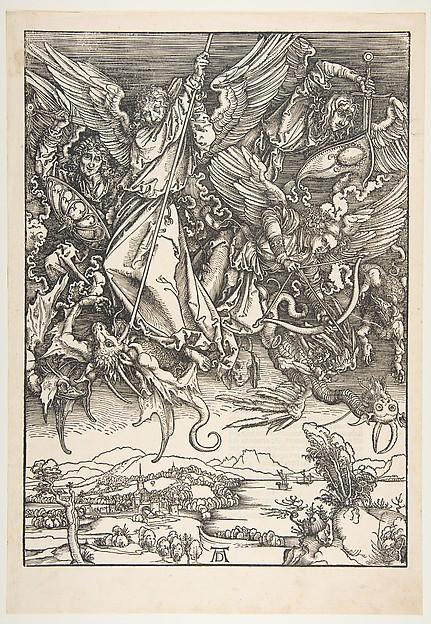 Albrecht Dürer — Der heilige Michael kämpft gegen den Drachen, aus der „Apokalypse“