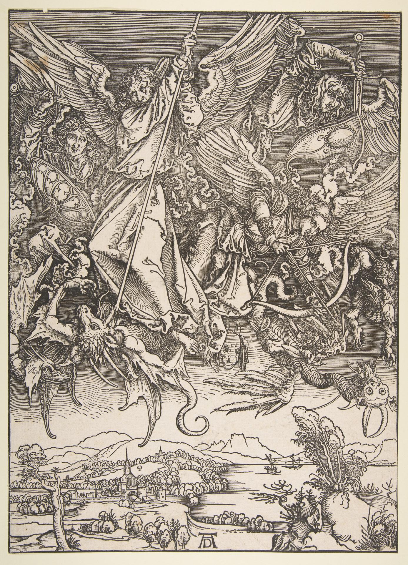 Albrecht Dürer — Der heilige Michael kämpft gegen den Drachen, aus der Apokalypse