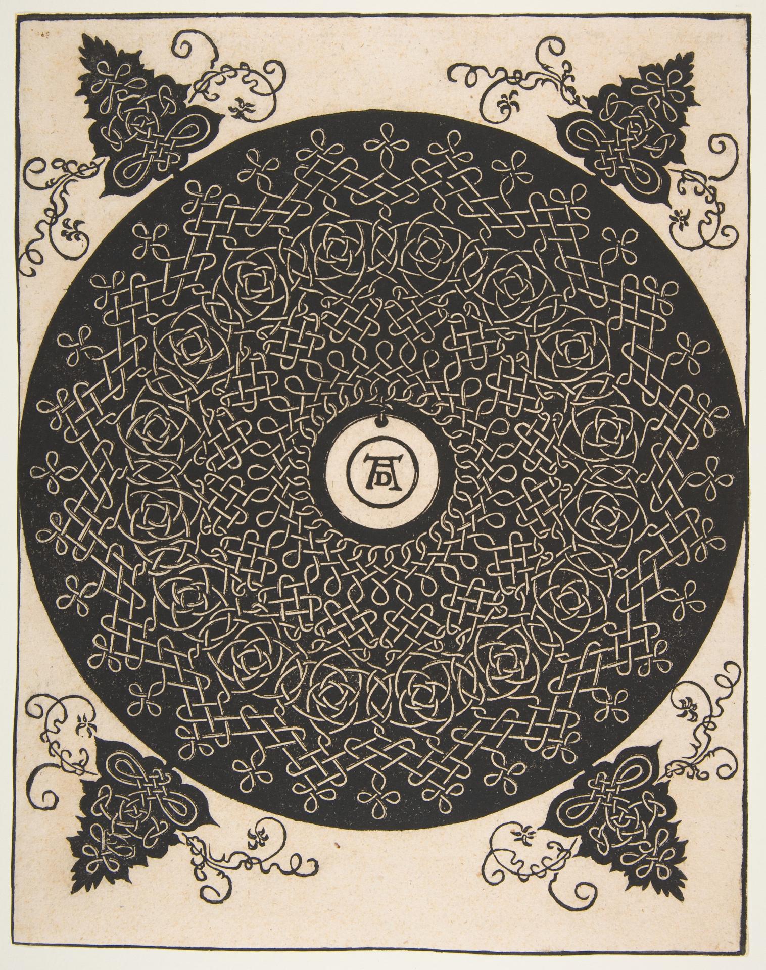 Albrecht Dürer — Der vierte Knoten, verschlungenes Rundornament mit rundem Medaillon in der Mitte