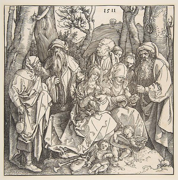 Albrecht Dürer — Die Heilige Familie mit Heiligen und zwei musizierenden Engeln