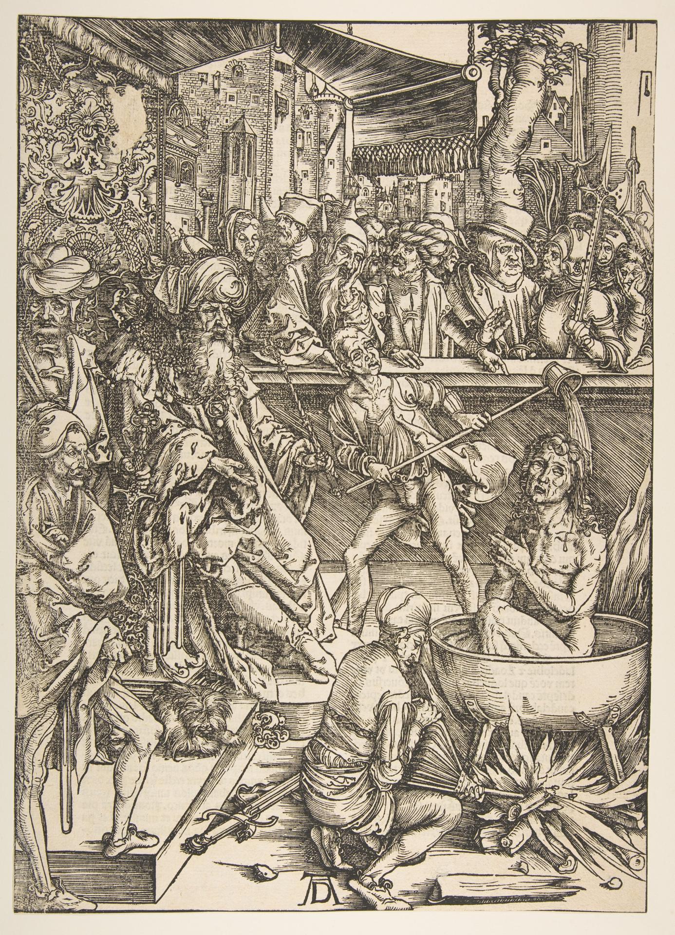 Albrecht Dürer — Das Martyrium des heiligen Johannes, aus "Die Apokalypse", lateinische Ausgabe
