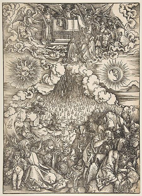 Albrecht Dürer — Die Öffnung des fünften und sechsten Siegels, aus 'Die Apokalypse', lateinische Ausgabe