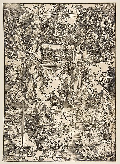 Albrecht Dürer — Die sieben Engel mit den Posaunen, aus der Apokalypse, lateinische Ausgabe