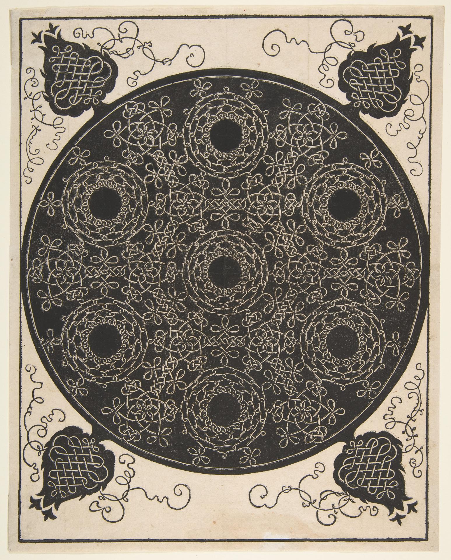 Albrecht Dürer — Der sechste Knoten. Verschlungenes Rundmedaillon mit sieben Kränzen