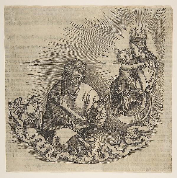 Albrecht Dürer — Die Jungfrau erscheint dem heiligen Johannes, Frontispiz zur „Apokalypse“