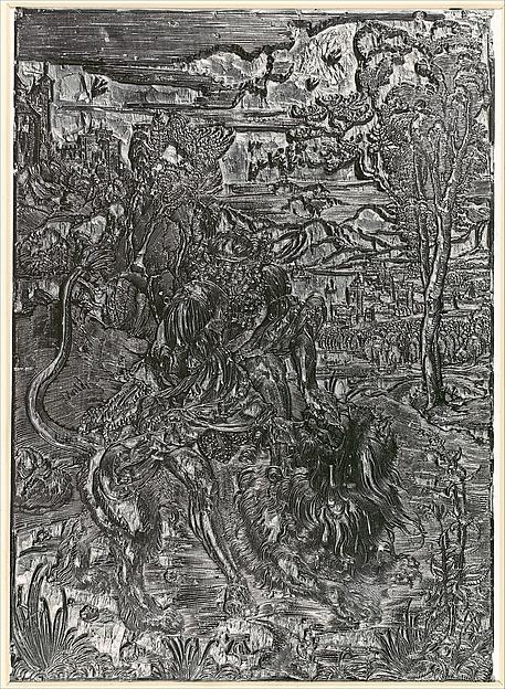 Albrecht Dürer — Druckstock für Simson, den Löwen zerreißend