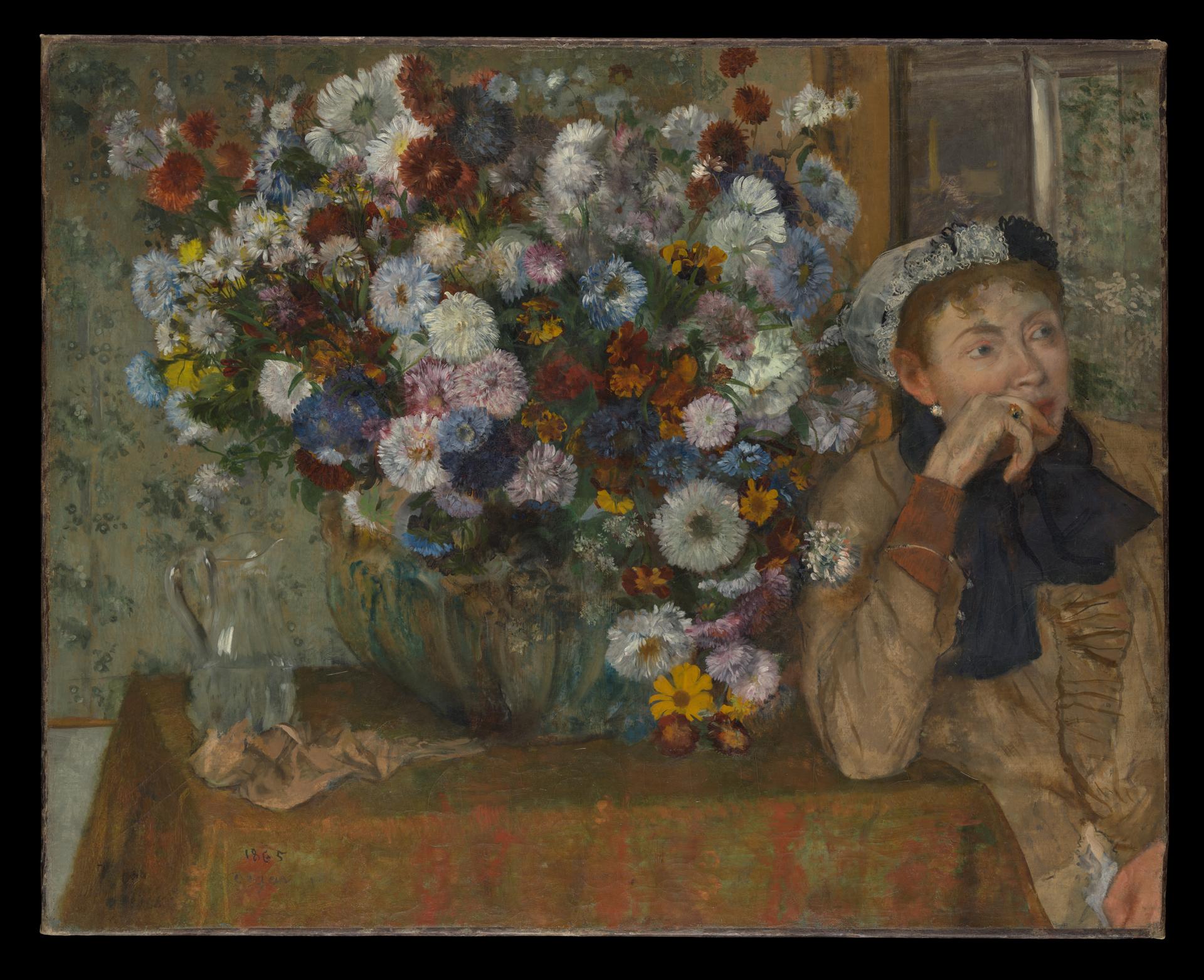 Edgar Degas — Eine sitzende Frau neben einer Blumenvase (Madame Paul Valpinçon?)