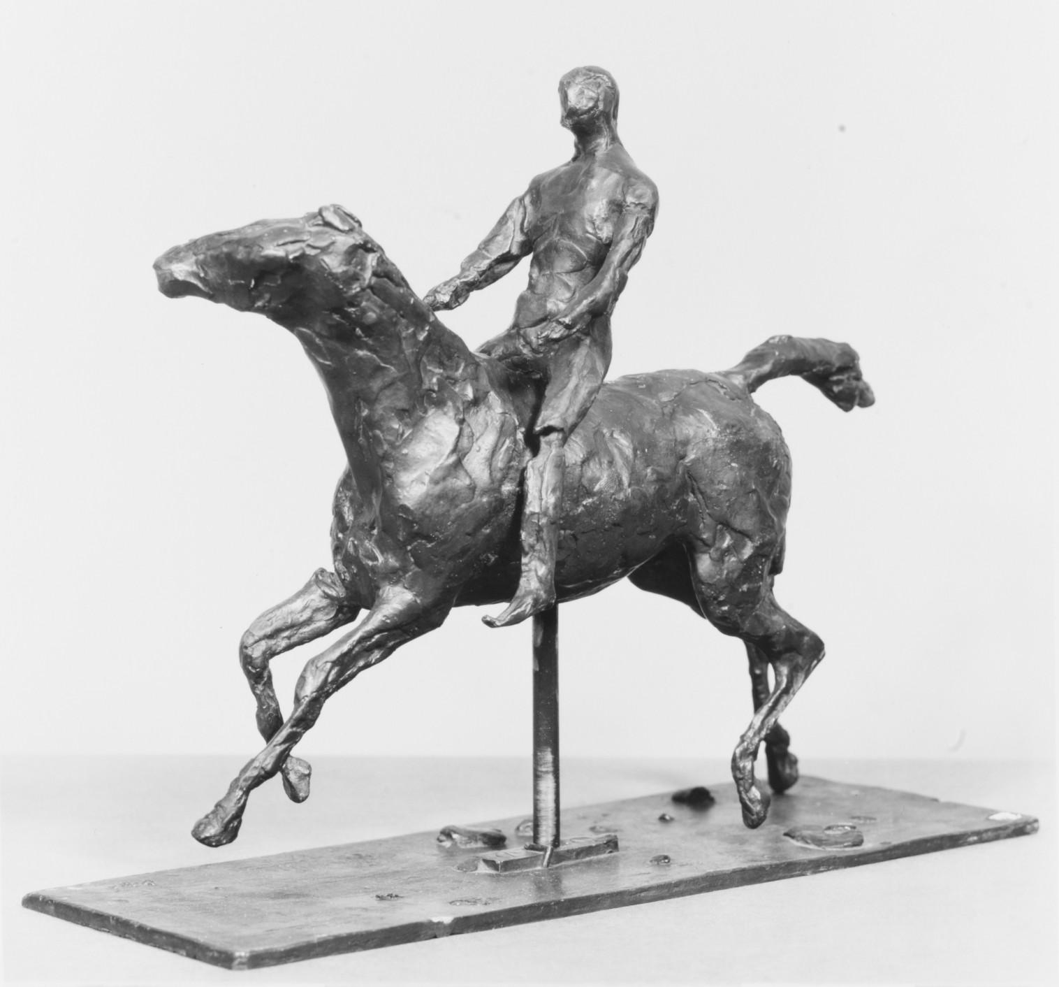 Edgar Degas — Pferd mit Jockey; galoppierendes Pferd, den Kopf nach rechts wendend, die Füße den Boden nicht berührend
