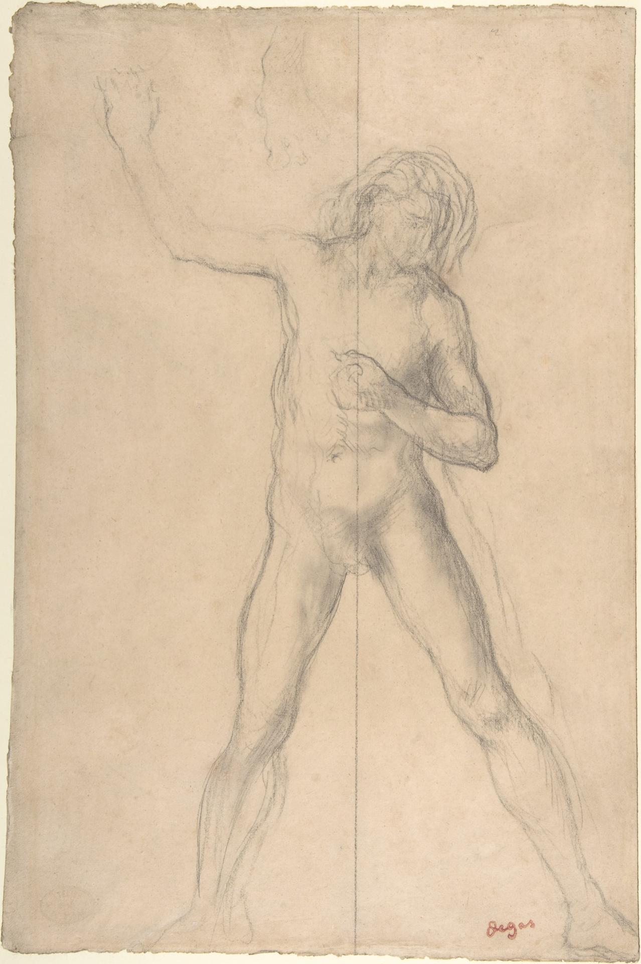Edgar Degas — Stehender nackter Jüngling mit erhobenem rechten Arm